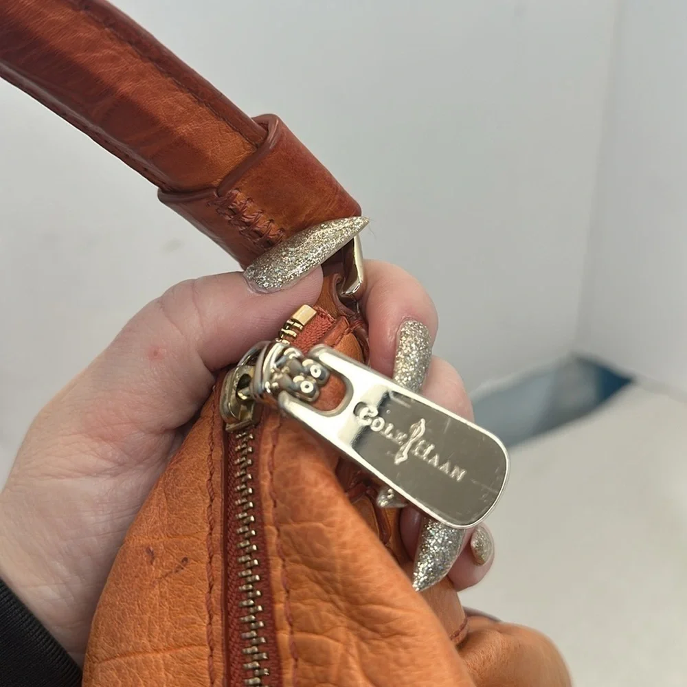 Cole Haan pop of color orange creamsicle leather hobo bag